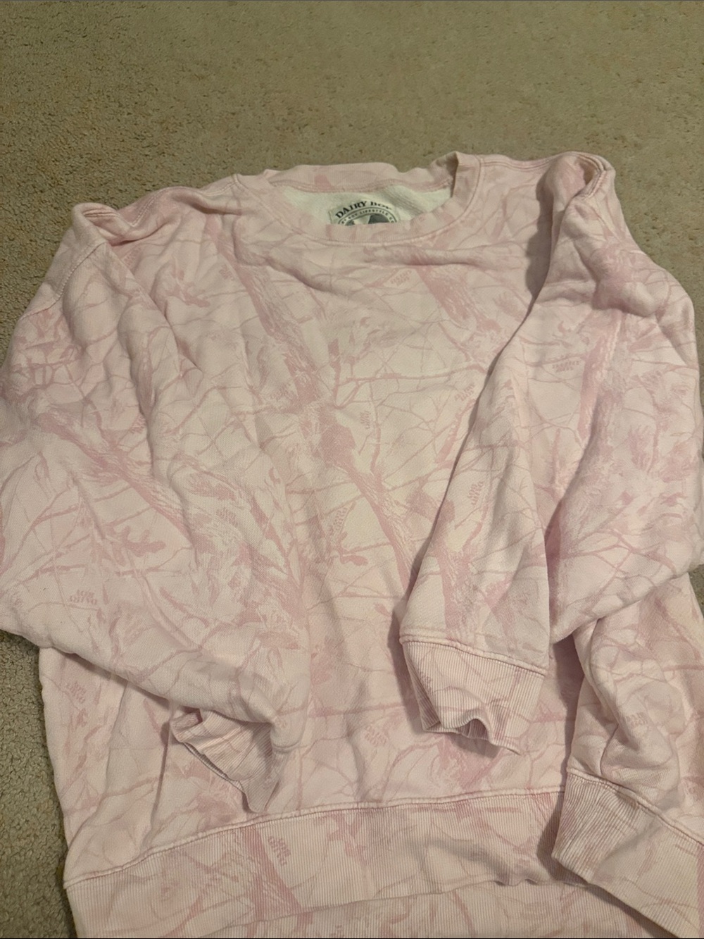 Dairy Boy Pink Camo Crewneck Sweater-Some letters have discoloration (Shown)
